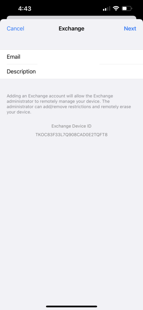 Apple iPhone Add Delete Exchange Account