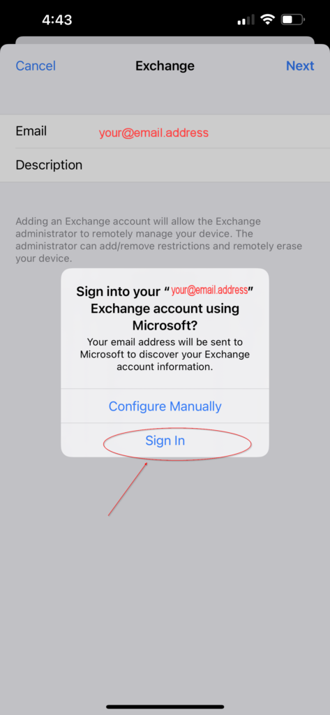 Apple iPhone Add Delete Exchange Account